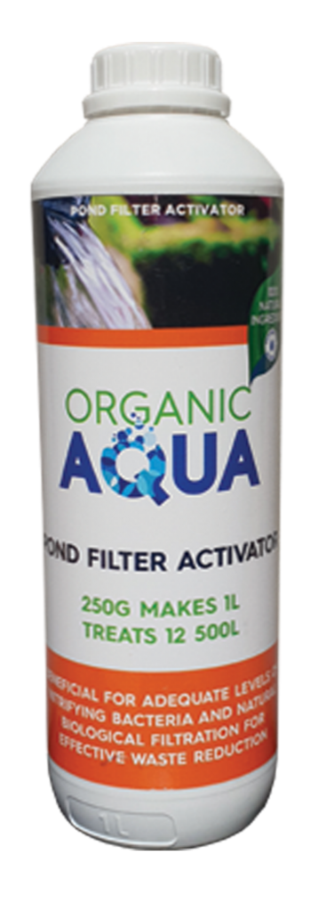 Image of a bottle that contains organic aqua Pond filter activator 250g